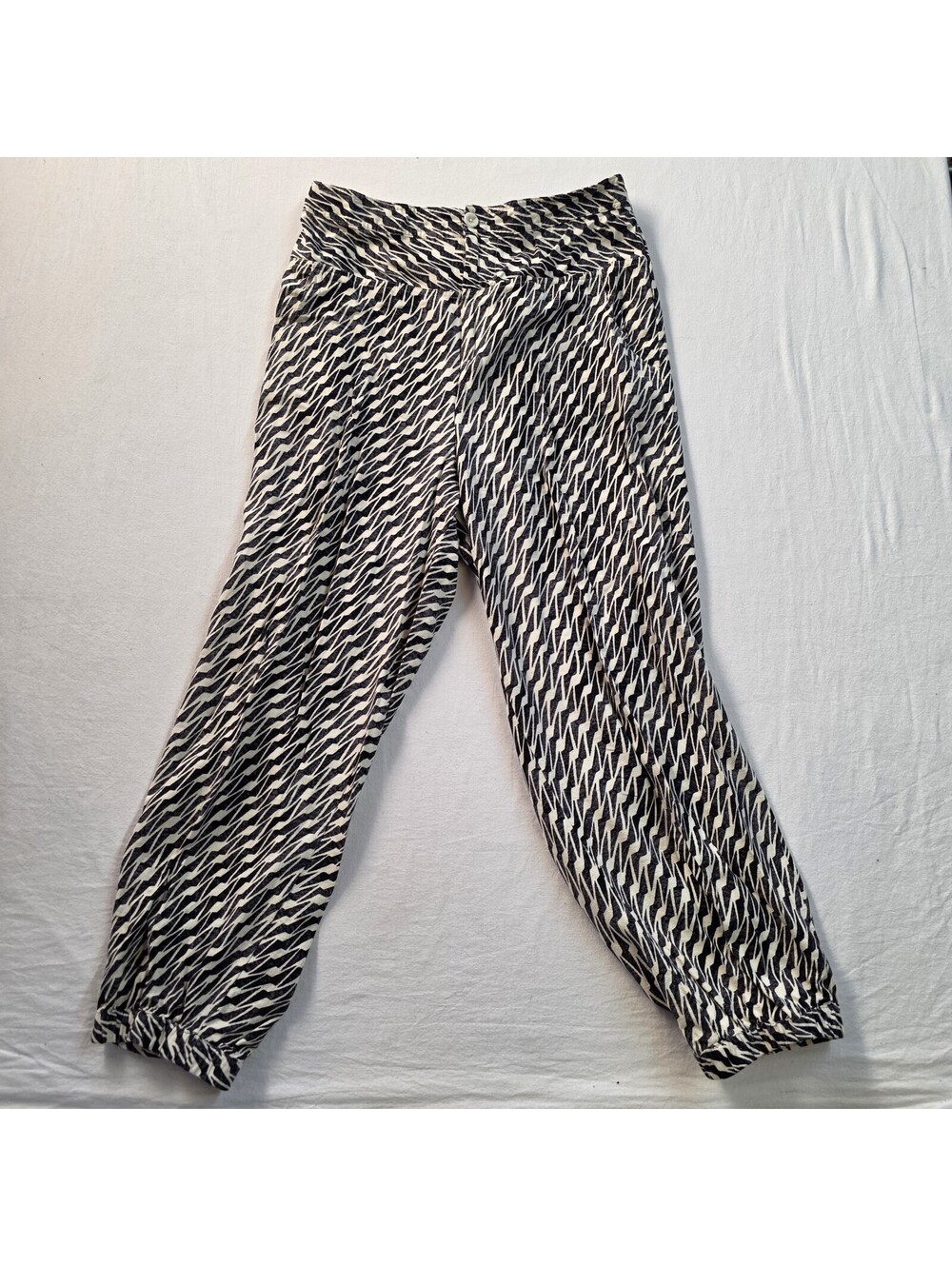 Anthropologie Black & White Bolt Print Linen Blend Harlem Jogger Pants Size 8